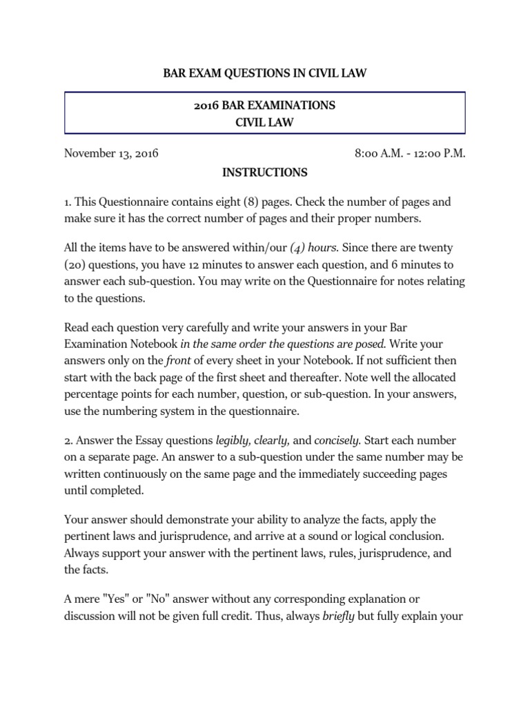 Bar Exam Questions in Civil Law PDF PDF Mortgage Law Concurrent