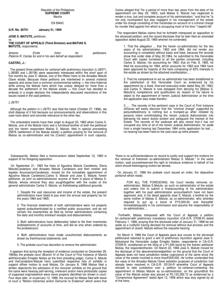 Matute V CA 28 SCRA 768 PDF | PDF | Probate | Writ Of Prohibition