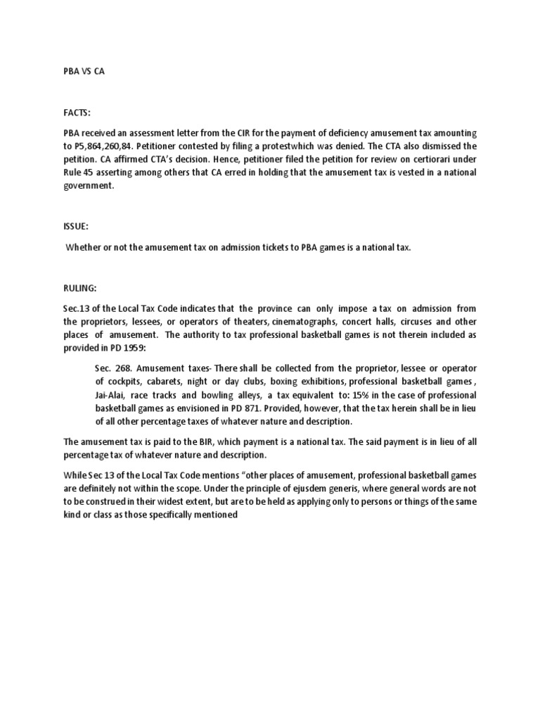 PBA vs. CA | PDF