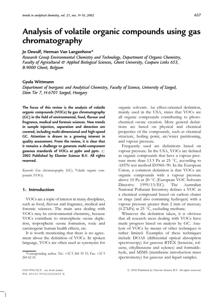 VOC Analysis via Gas Chromatography | PDF | Gas Chromatography ...