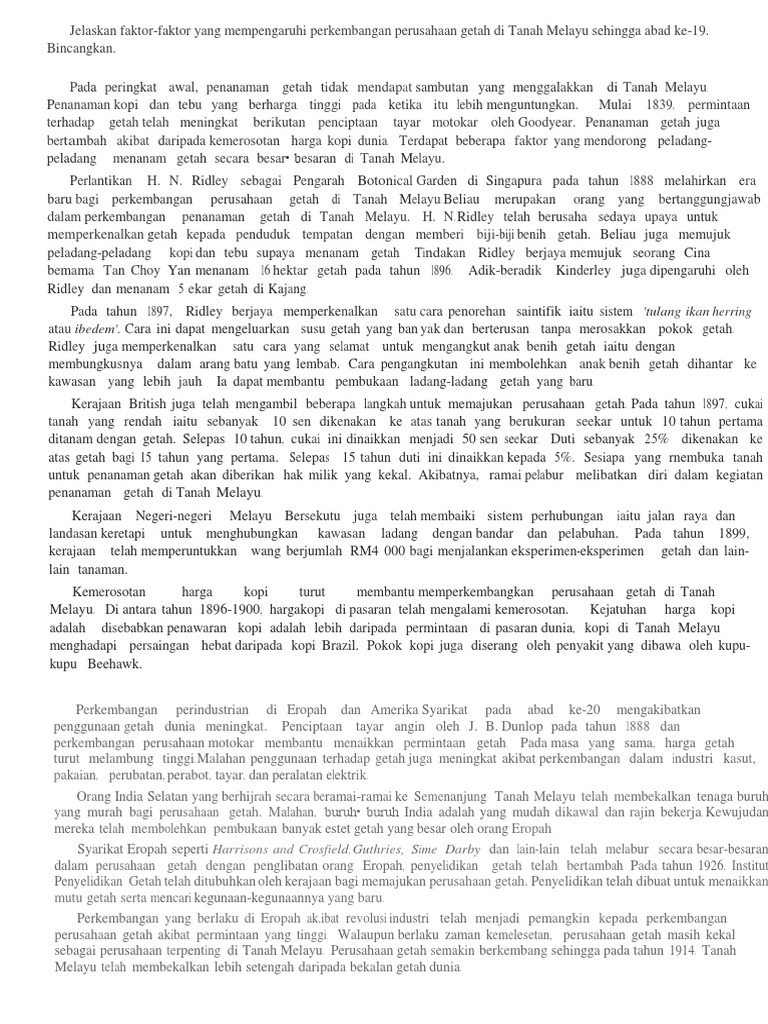 Jelaskan Faktor Perkembangan Getah Di Tanah Melayu Pdf