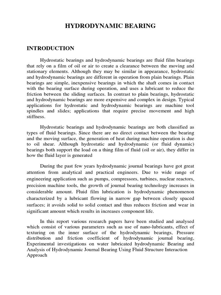 Hydrodynamic Bearing PDF PDF Bearing (Mechanical) Fluid Dynamics