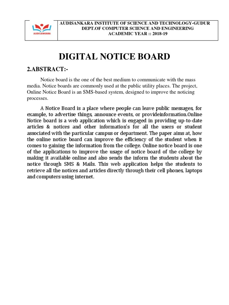 Online Notice Board Project Documentation PDF Online And Offline