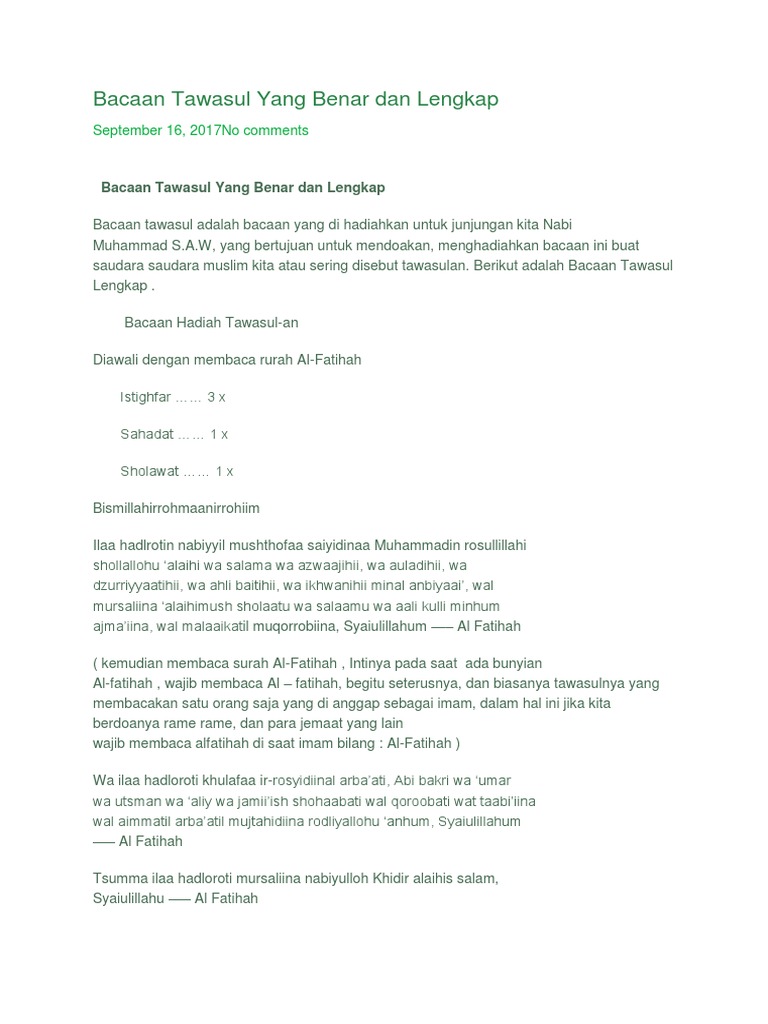 Bacaan Tawasul Yang Benar Dan Lengkap