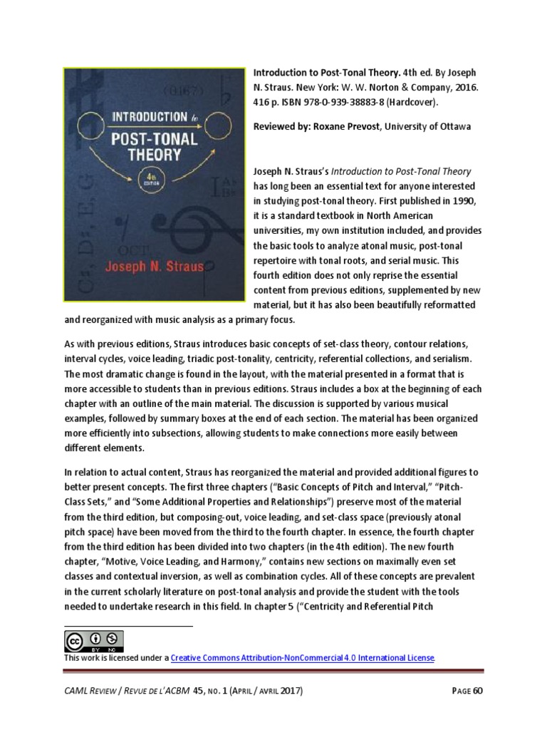 Introduction To PostTonal Theory. 4th Ed. by Joseph Caml R R 'Acbm