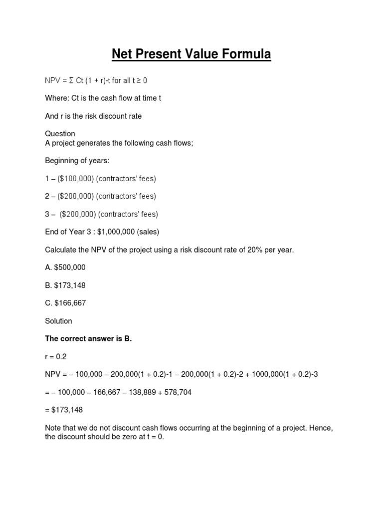 NPV Calculation Example and Solution | PDF