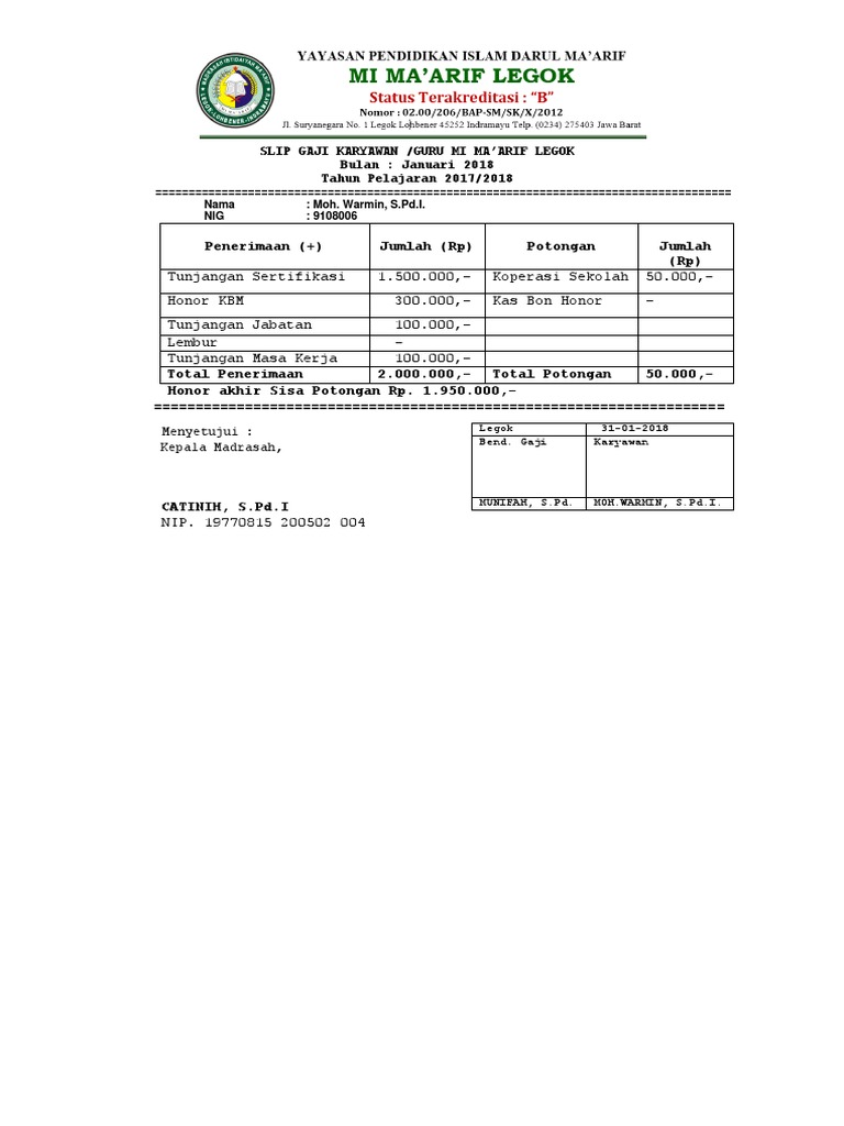 Terkini Contoh Slip Gaji Koperasi Simpan Pinjam
