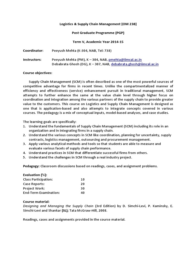 IIM Calcutta: Logistics & SCM Course Overview | PDF | Supply Chain ...