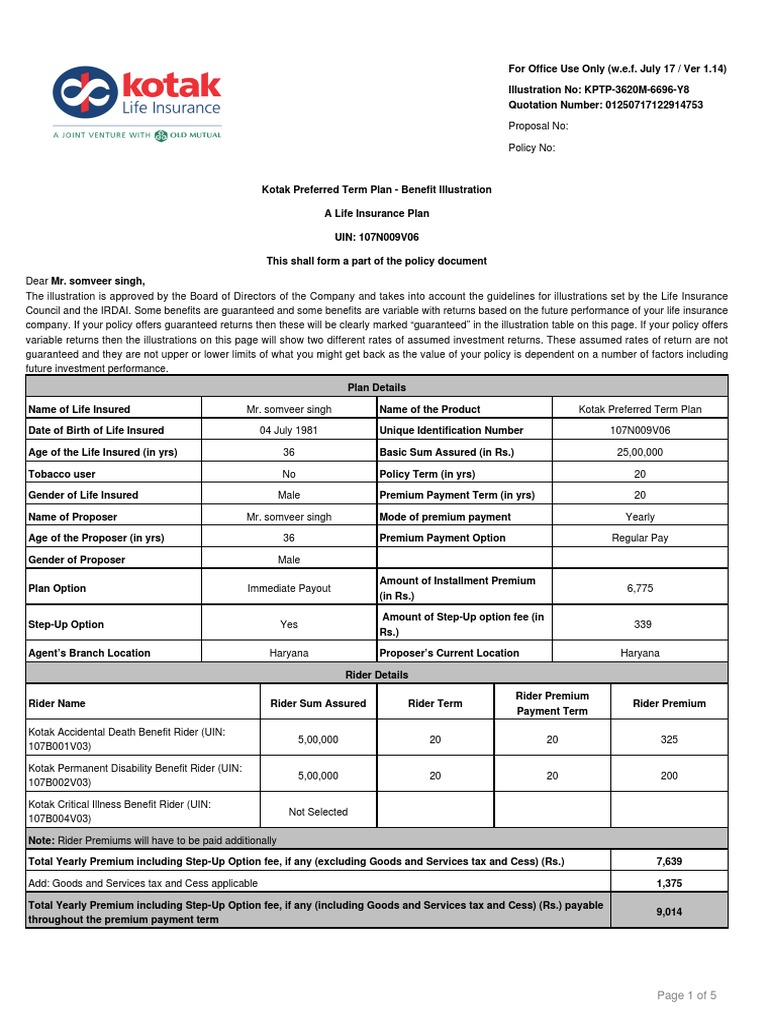 Kotak PDF PDF Life Insurance Insurance