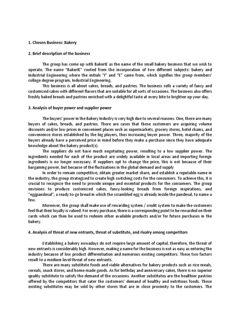Chosen Business Bakery 2. Brief Description of The Business PDF