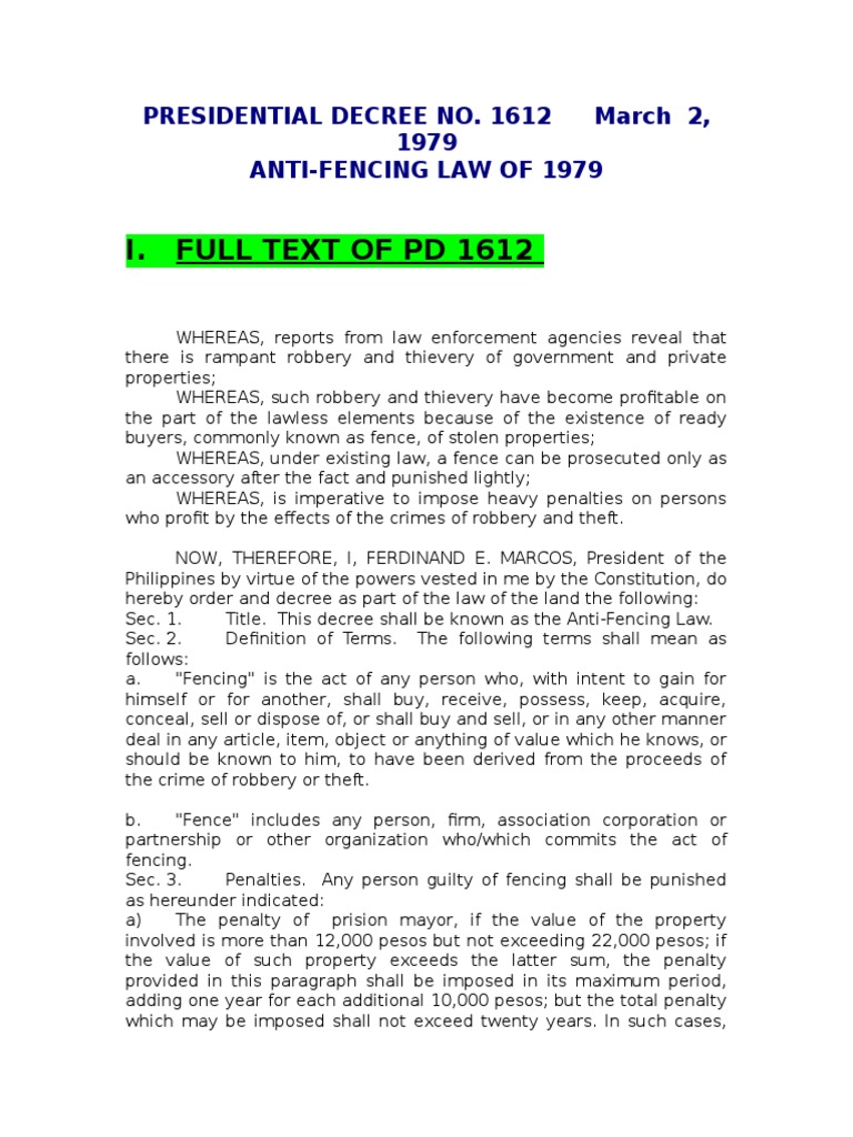 Anti Fencing Law PDF Theft Crime & Violence