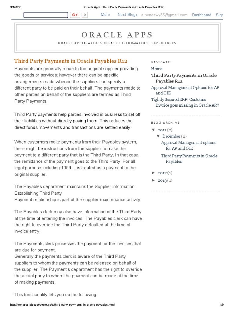 Oracle Apps Third Party Payments in Oracle Payables R12 PDF PDF