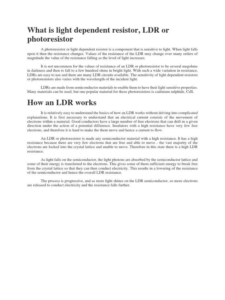 What Is Light Dependent Resistor PDF