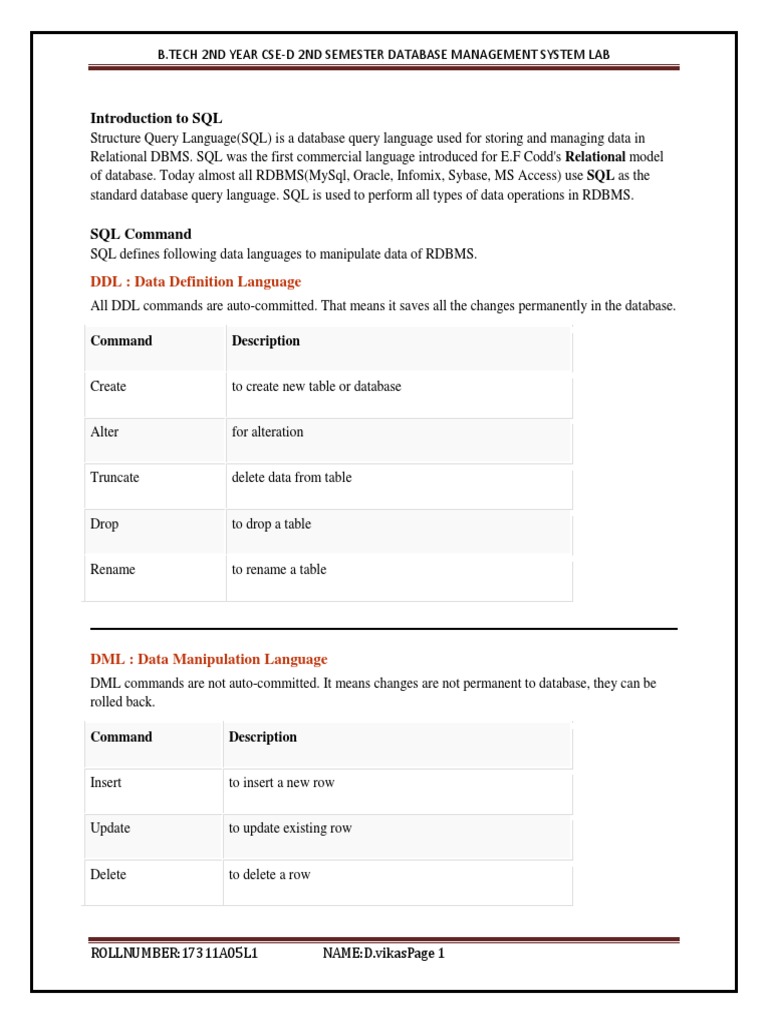 SQL Commands for Database Management | PDF | Table (Database) | Sql