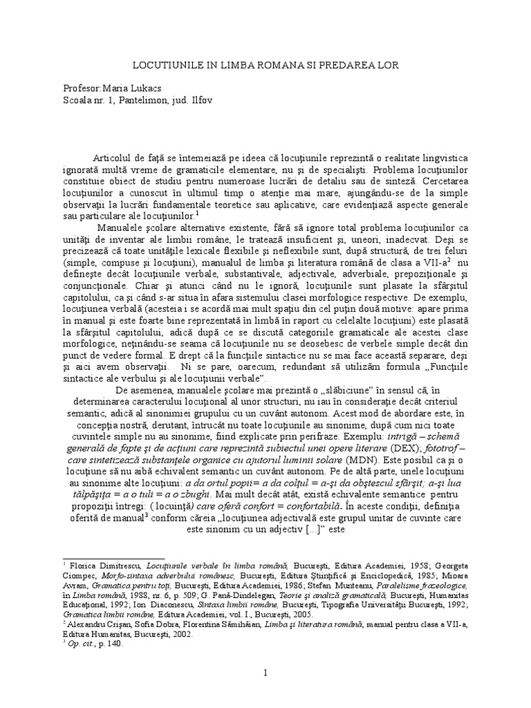 Locutiunile in Limba Romana Si Predarea Lor | PDF