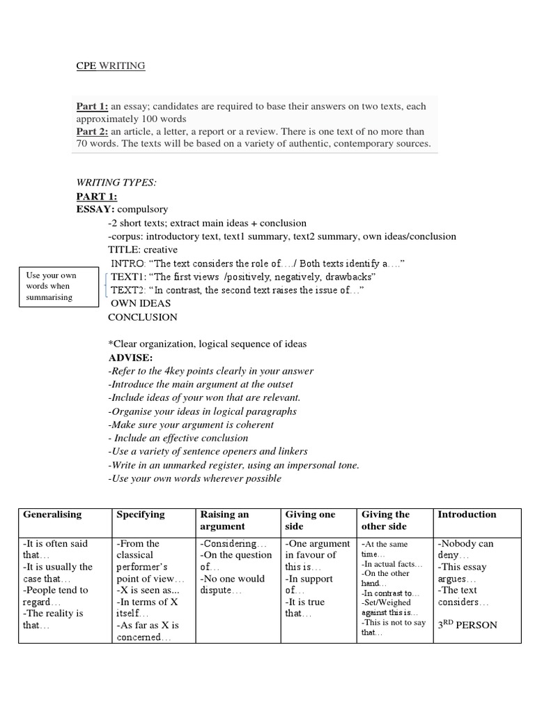 CPE Writing Exam Guide | PDF | Essays | Question