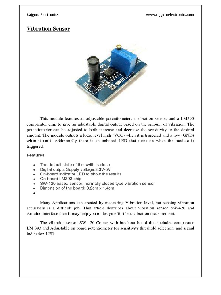 SW-420 Vibration Sensor Overview | PDF | Switch | Sensor
