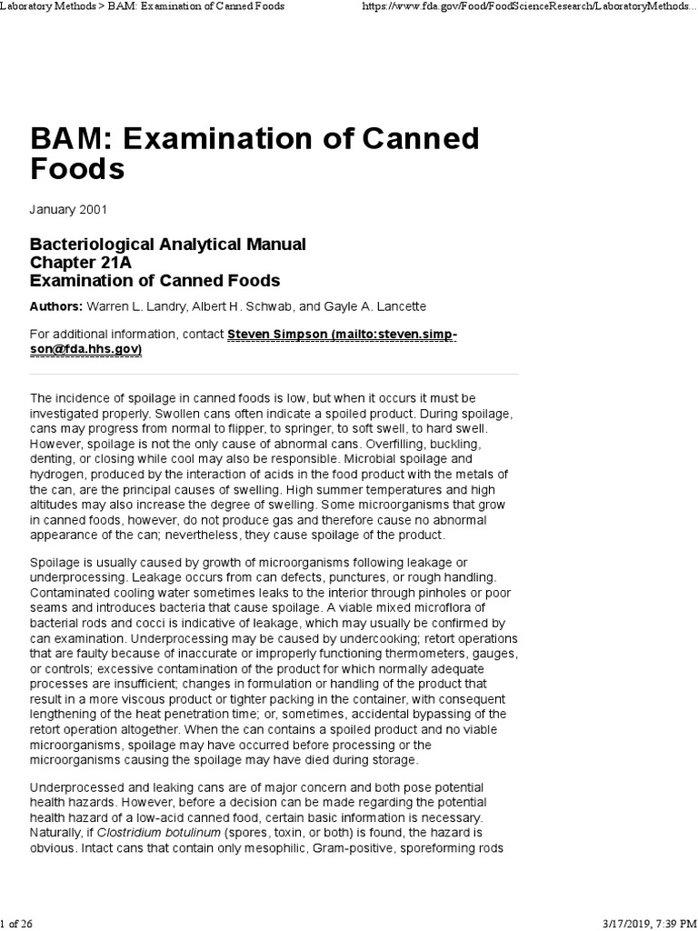 Bacteriological Analytical Manual Chapter 21A Examination of Canned Foods Canning