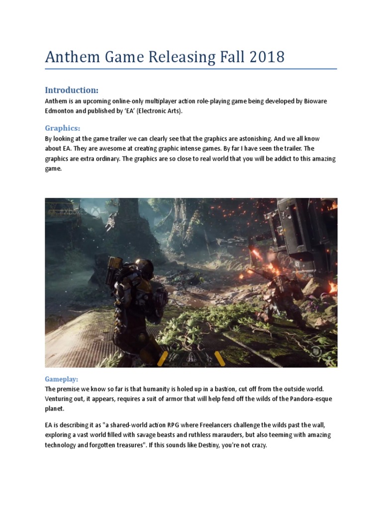 Anthem Game Releasing Fall 2018: Graphics | PDF | Games & Activities