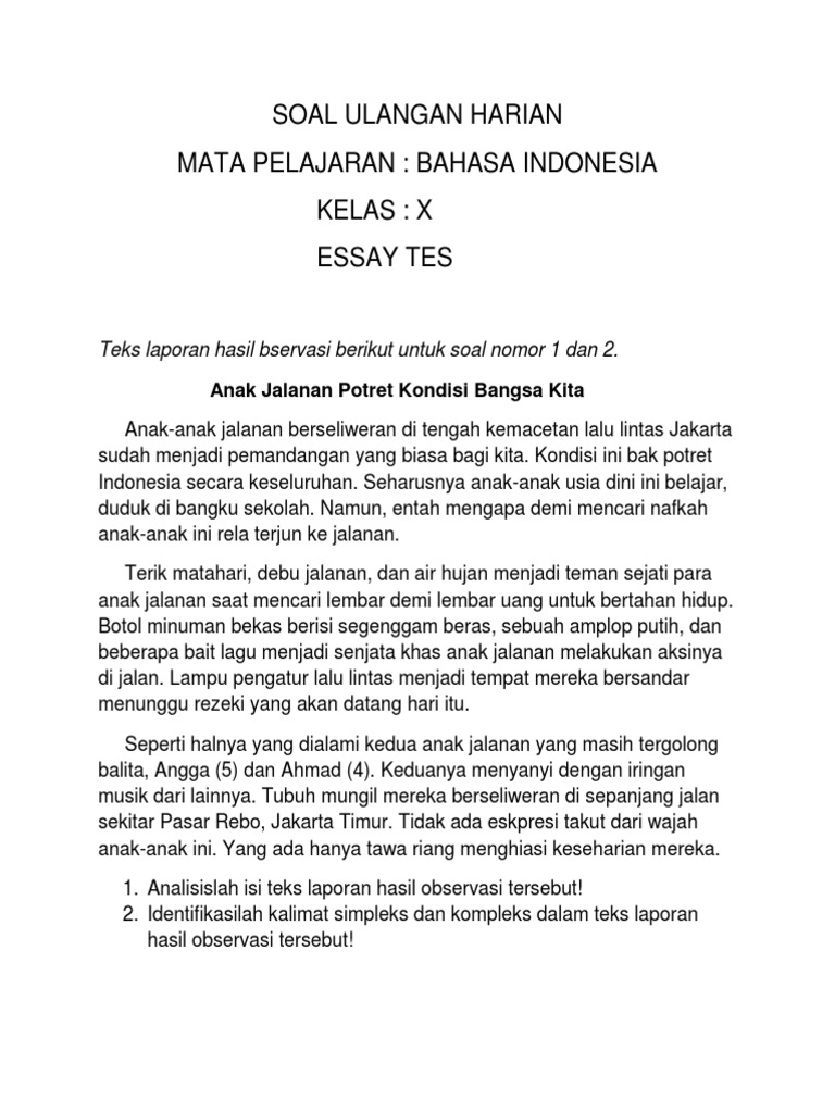 Soal Essay Teks Laporan Hasil Observasi Kelas 7 Berbagi