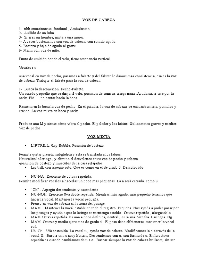 Técnicas para Voz de Cabeza y Pecho | PDF | Presentación musical ...