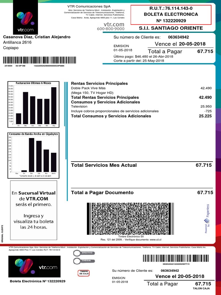 Descripcion Boleta Vtr Pdf Tecnologia De Medios Radiodifusion