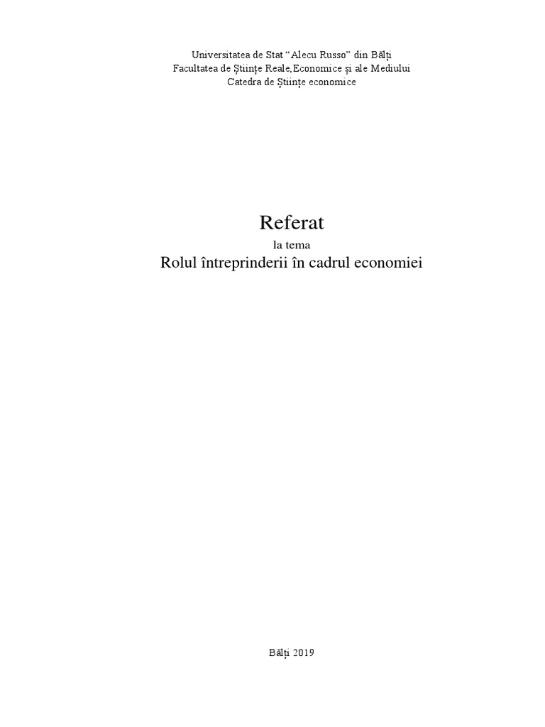 Rolul Intreprinderii in Economia de Piata PDF
