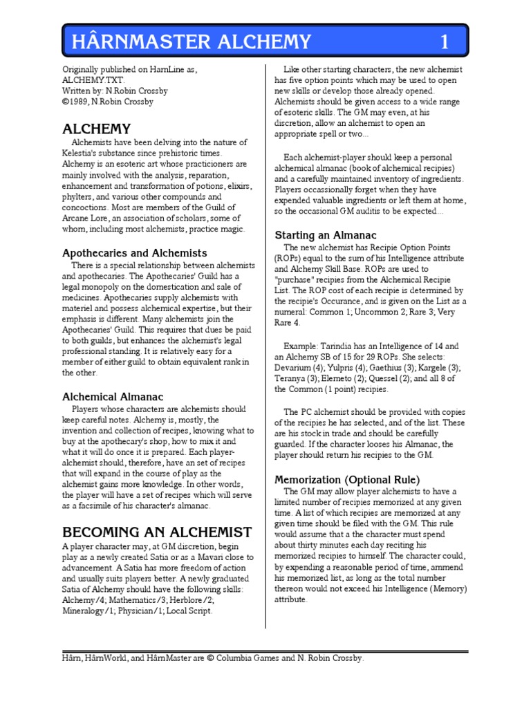 HârnMaster Alchemy Guide Overview | PDF | Alchemy | Dose (Biochemistry)