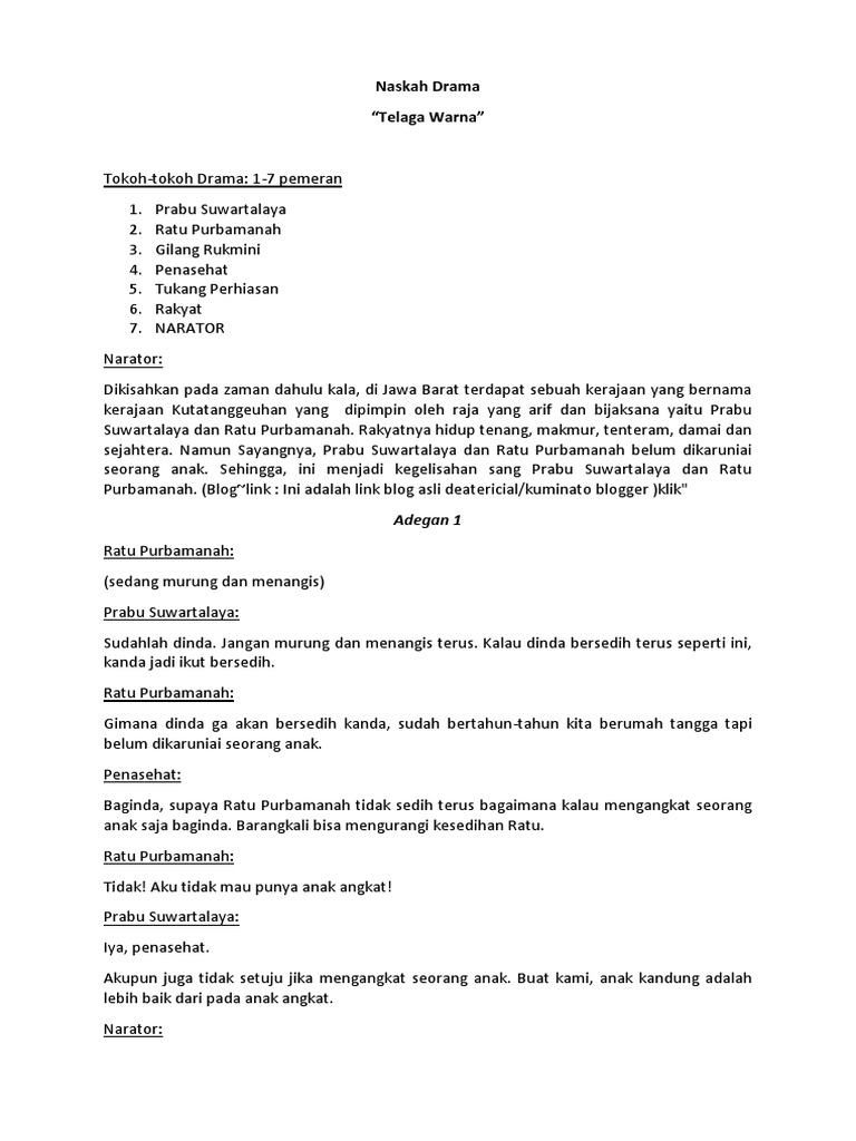 Naskah Drama Cerita Rakyat Telaga Warna 7 Orang