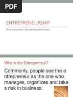 Entrepreneurship: The Entrepreneur, The Individual That Steers