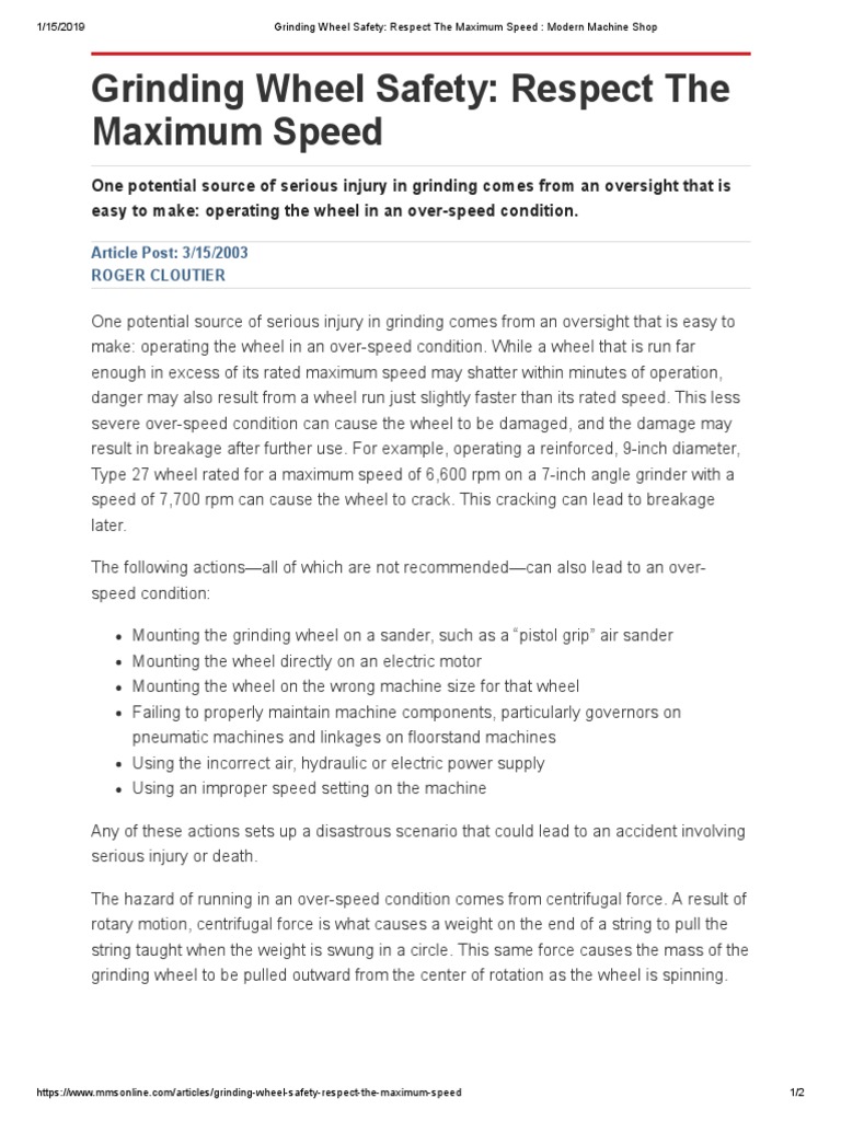 Grinding Wheel Maximum Speed Safety | PDF | Grinding (Abrasive Cutting ...