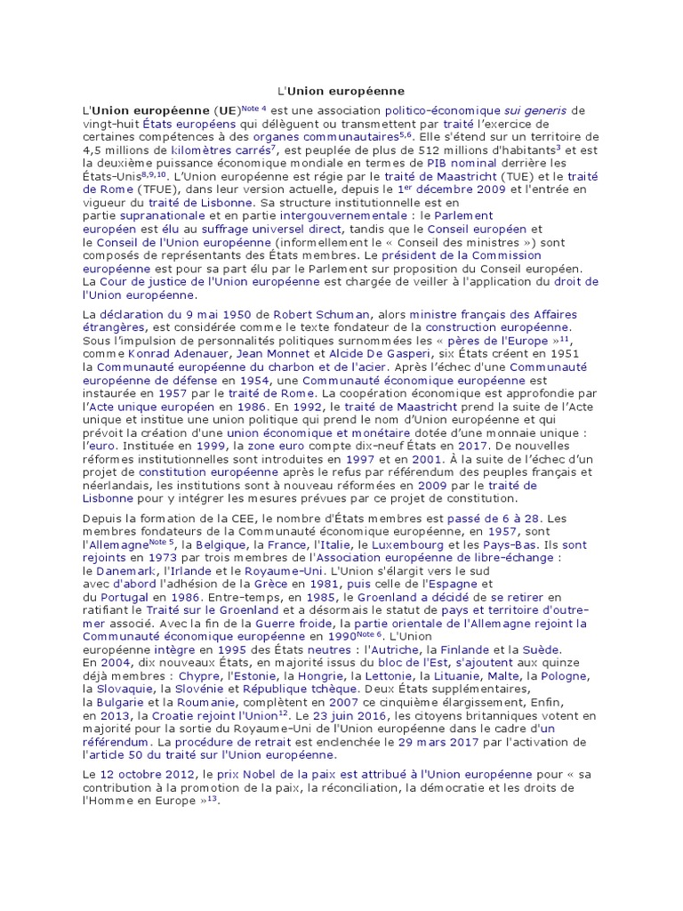 L union Européenne Une Puissance économique Mondiale Dissertation L'Union Européenne | PDF | Communauté économique européenne | Union  européenne