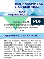 Computation in Geophysics (Komputasi Geofisika) : Assignment: KG - 2019 - XXX - 01