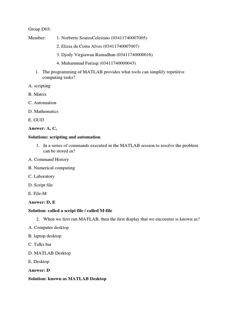 MATLAB Programming Tools and Functions | PDF | Matlab | Matrix ...
