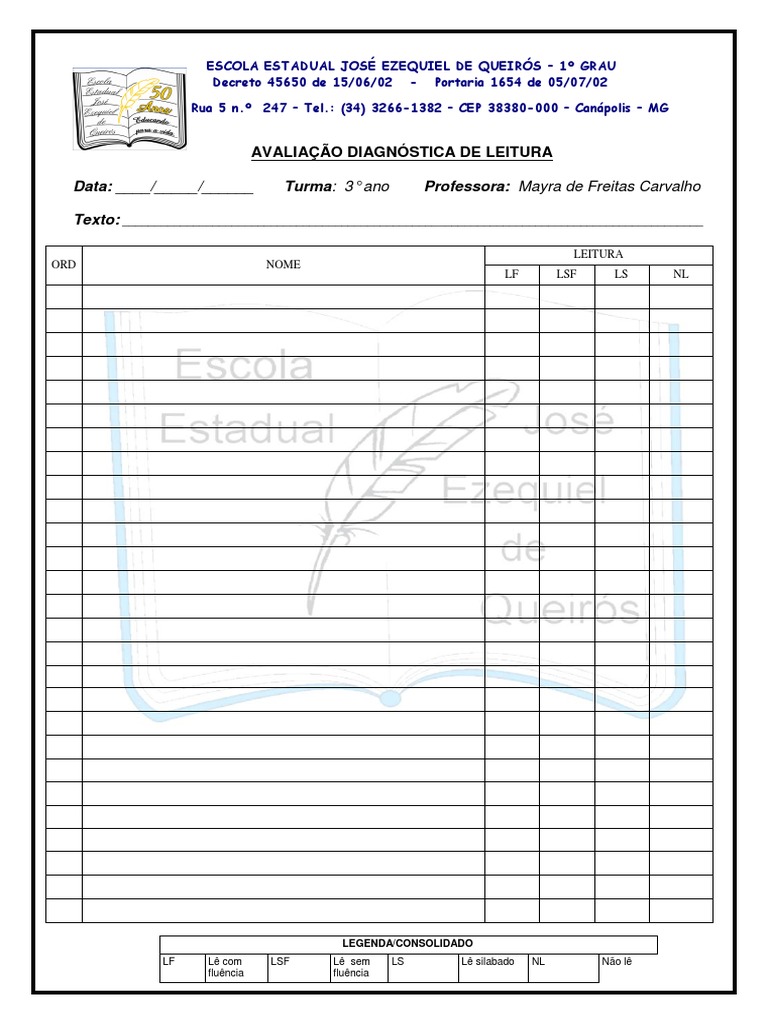 Ficha de Avaliação de Leitura 3º Ano | PDF