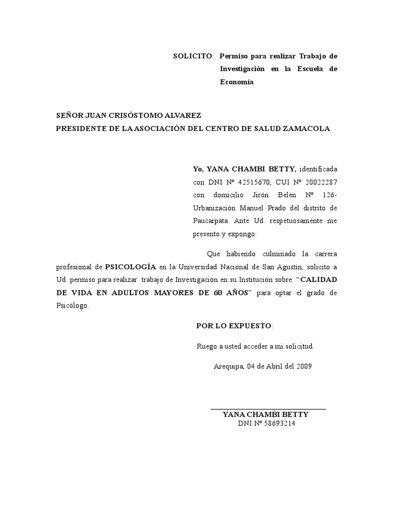 Solicito Permiso Economia Agraria | PDF | Salud y bienestar | Estilo de ...