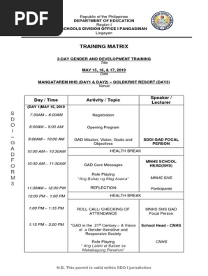 Training Matrix Gad 2019