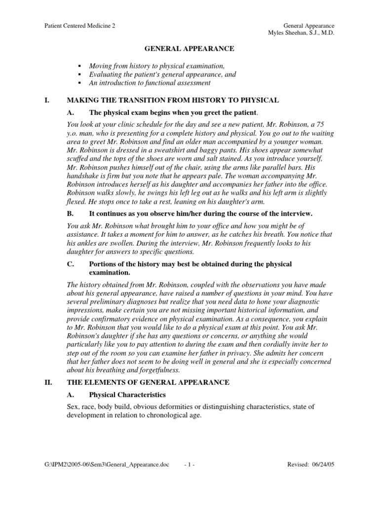 General Appearance Medical Diagnosis Physical Examination