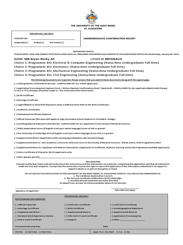 UnderGraduate Confirmation Receipt | PDF | Undergraduate Education ...