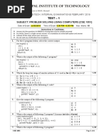 Test - 1: Subject: Problem Solving Using Computers (CSE 1051)