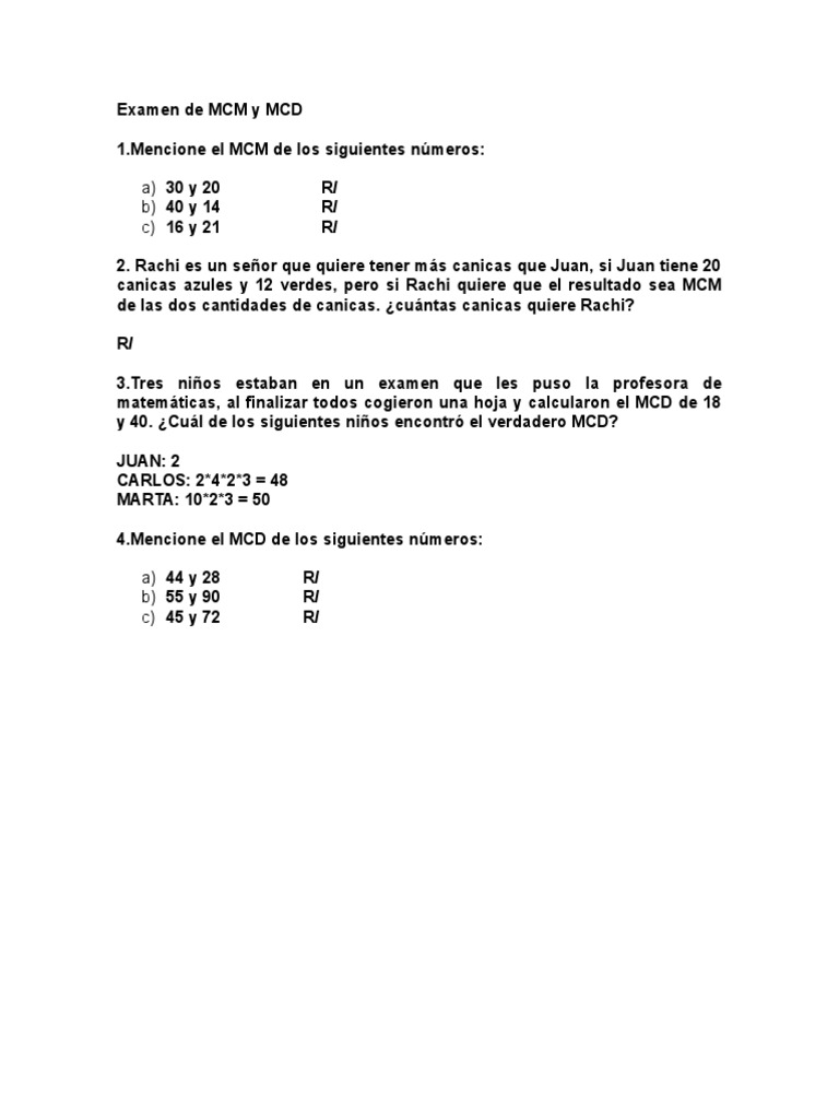 Examen de MCM y MCD | PDF