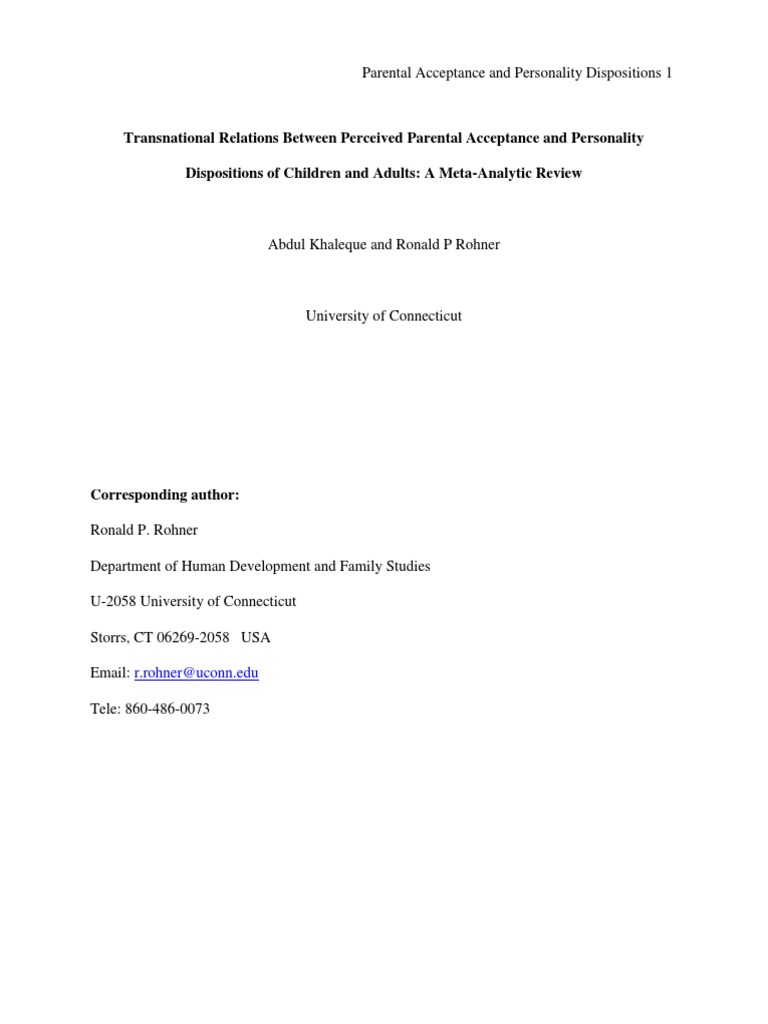 Transnational Relations Between Perceived Parental Acceptance and ...