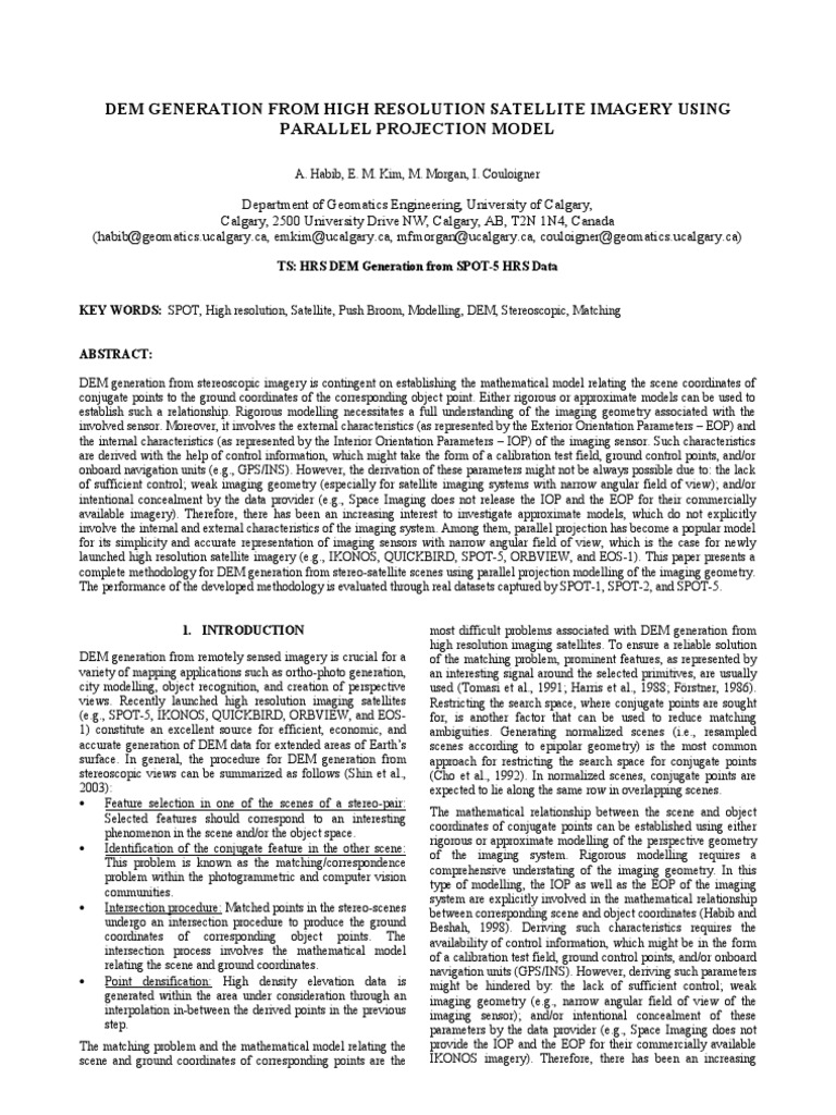 Dem Generation From High Resolution Satellite Imagery Using Parallel ...
