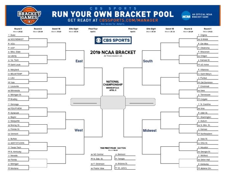 Cbs Ncaa Bracket Printable Customize and Print