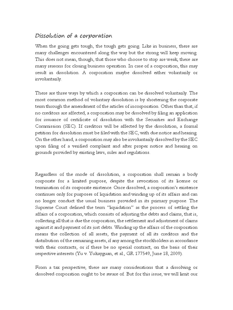 Corporate Dissolution and Tax Obligations | PDF | Liquidation | Government