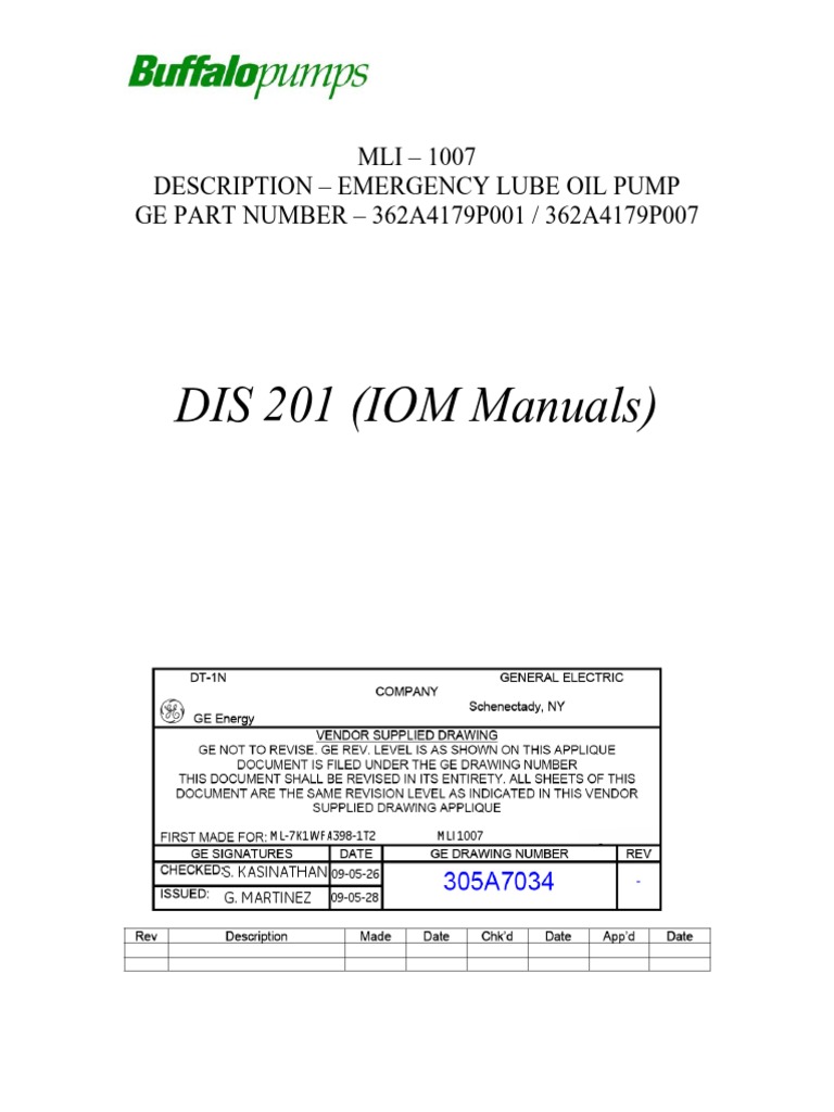 DIS 201 (IOM Manuals) MLI 1007 Description Emergency Lube Oil