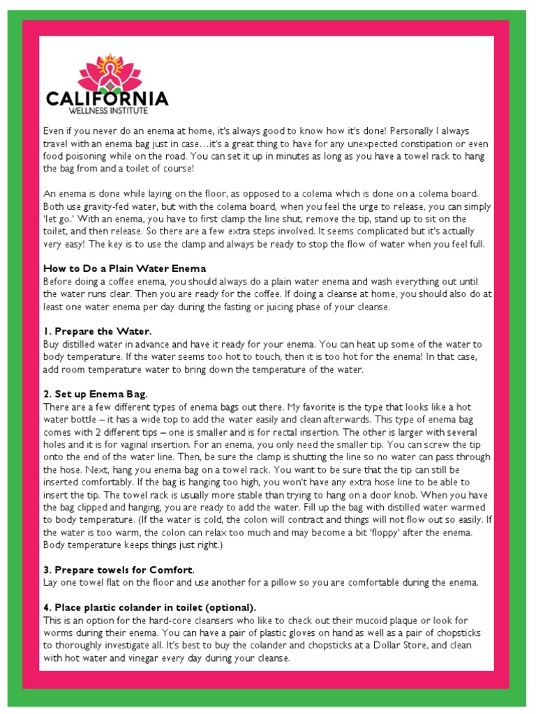 How To Do A Plain Water Enema Phone FAX WEB Download Free PDF Nature