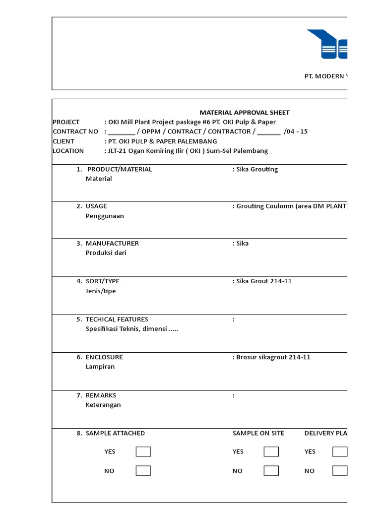 Material Approval Sheet PDF Paper Stationery