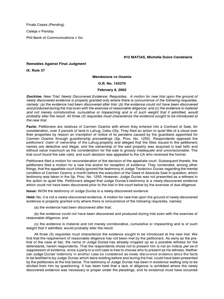 Matias Final Cases Civ Pro 2017 Atty Cayco | PDF | Lawsuit ...