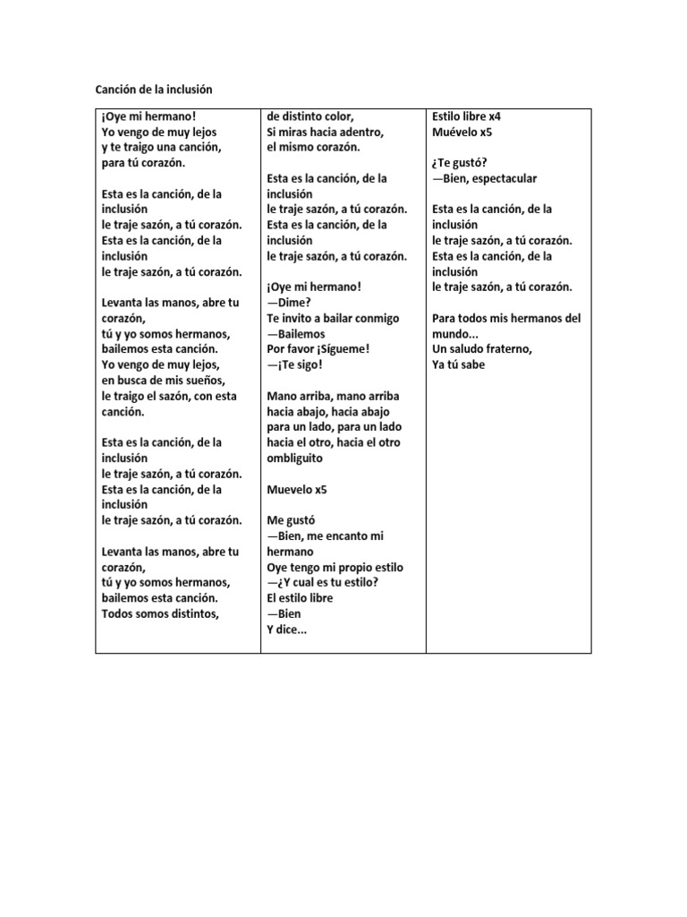 Canción de La Inclusión | PDF